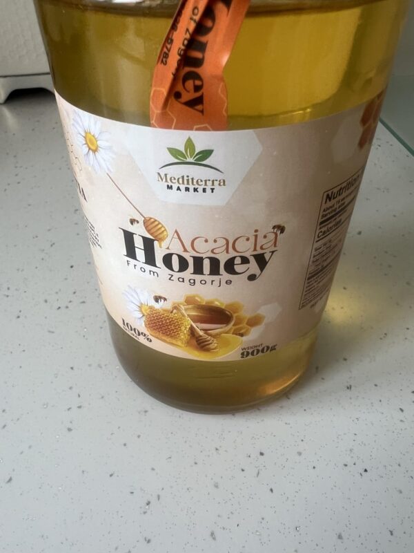 honey5 Mediterra Market Acacia Honey Organic Raw 900g Natural Croatian Origin Harvested from Zagorje Hills Pure Floral Sweetness Family Filled Glass Jar Rich Nutrients Daily Use