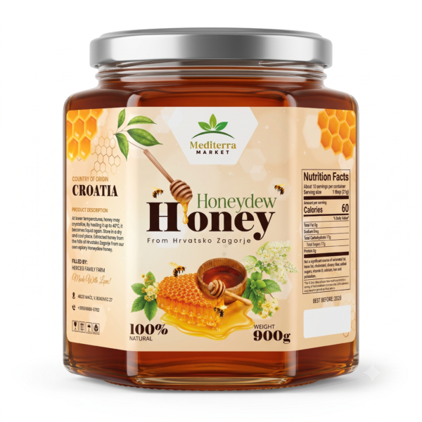 Gemini_Generated_Image_mz328mmz328mmz32 Mediterra Market Honeydew Honey 900g | 100% Natural Croatian Honey | Premium Honeydew Honey from Zagorje Hills