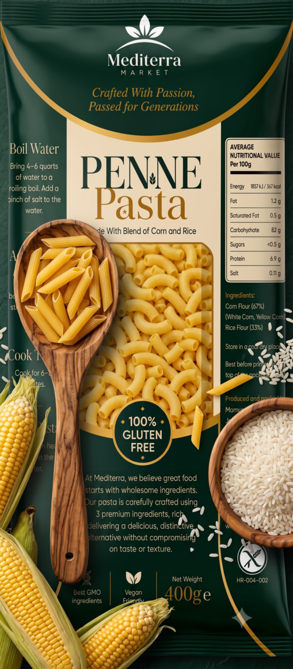 Gemini_Generated_Image_neesbdneesbdnees Mediterra Gluten Free Penne Pasta 400g (Pack of 3) | Corn & Rice Pasta