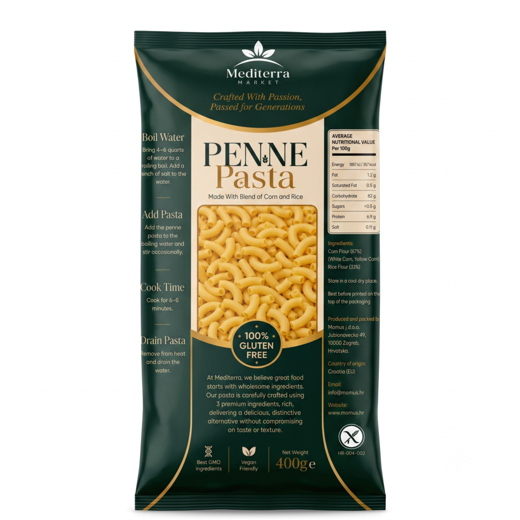 Mediterra Gluten Free Penne Pasta 400g (Pack of 3) | Corn & Rice Pasta